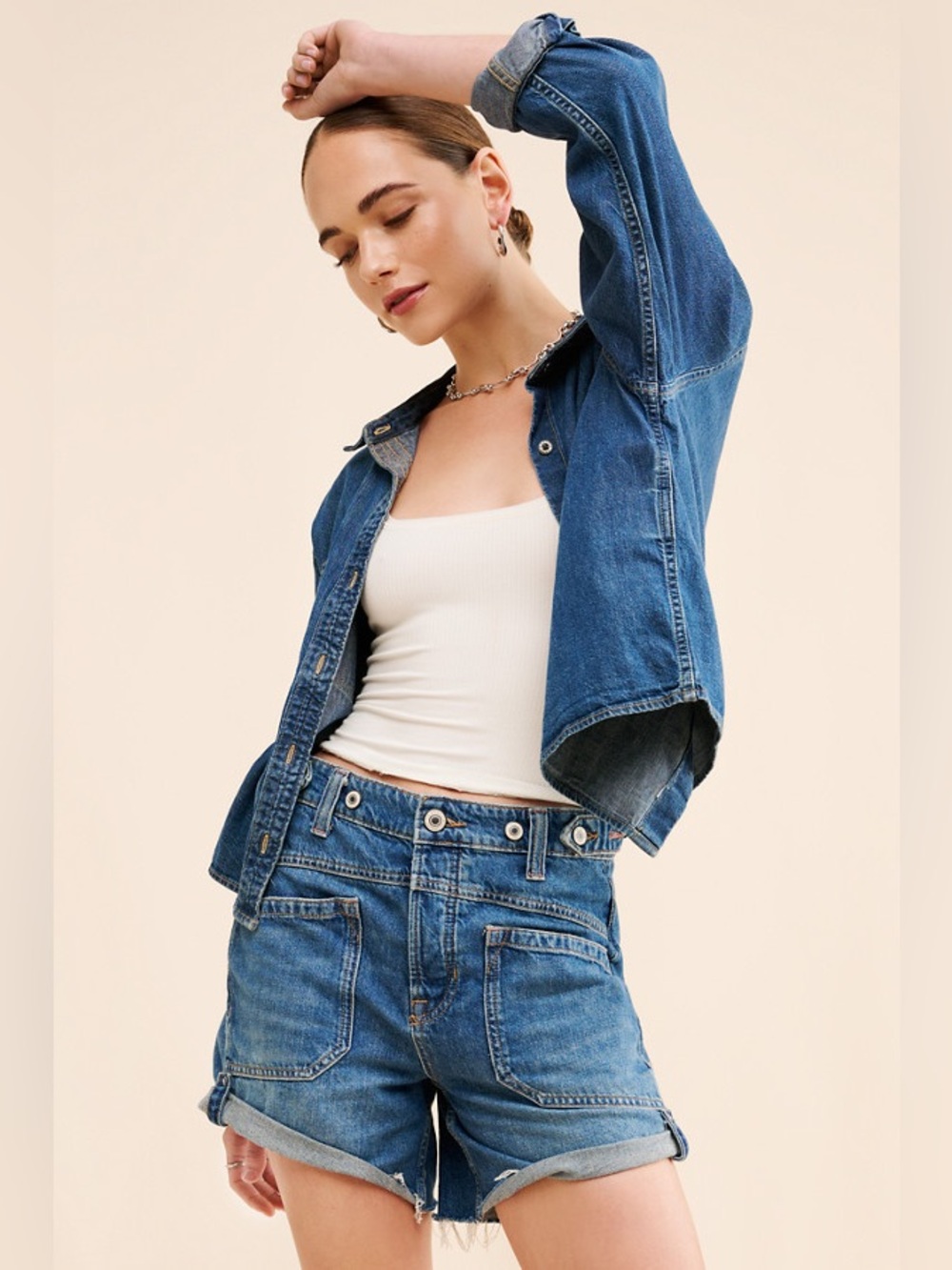 We The Free Palmer Denim Shorts cuffed hem front patch pockets denim shorts